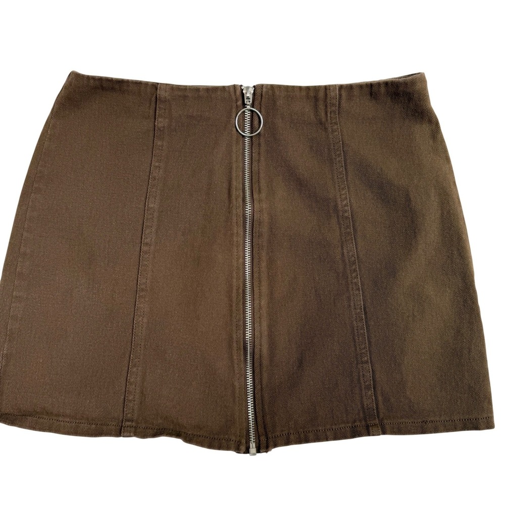 Chloe & Katie Brown Denim Mini Skirt Full Zip O-Ring Front Size L 54075-3